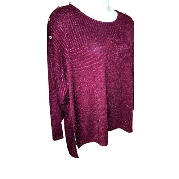 CABLE & GAUGE Maroon Sparkly Plus Size LongSleeve Sweater Top Size 3X - Picture 3 of 12